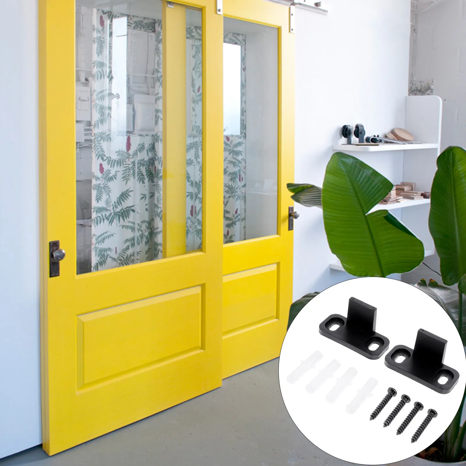 

2Sets Barn Door Floor Guides Heavy Duty Slim Design Silent Sliding Closet Door Stopper Prevent Swinging Out Hardware