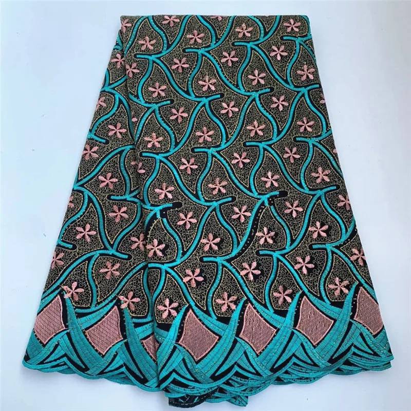 

5 Yards African Swiss Voile Lace Fabric Embroidery High Quality With Stones Dry 100% Cotton For Wedding 4L071503