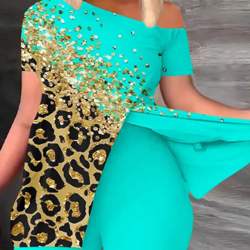 

Urban Sle 2025 г., комплект с леопардовым принтом и разрезом, женские джинсы Ci Faion, летняя коллекция из полиэфирной ткани с высокой талией