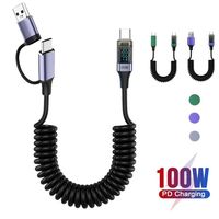 2in1Type-C Cable Fast Charging Line Data Cord Digital Display Fast Charging Line PD 100W Data Transmission Spring Wire Data Cord