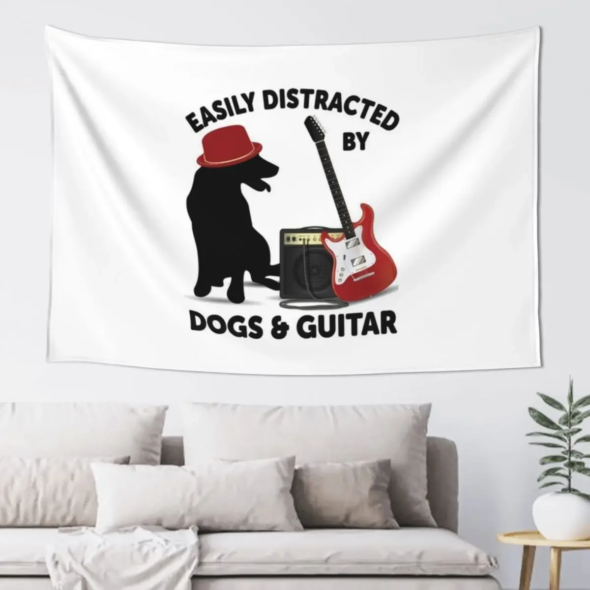 easily distracted by dogs and guitar Tapestry Wall Carpet Room Decor Tapestry