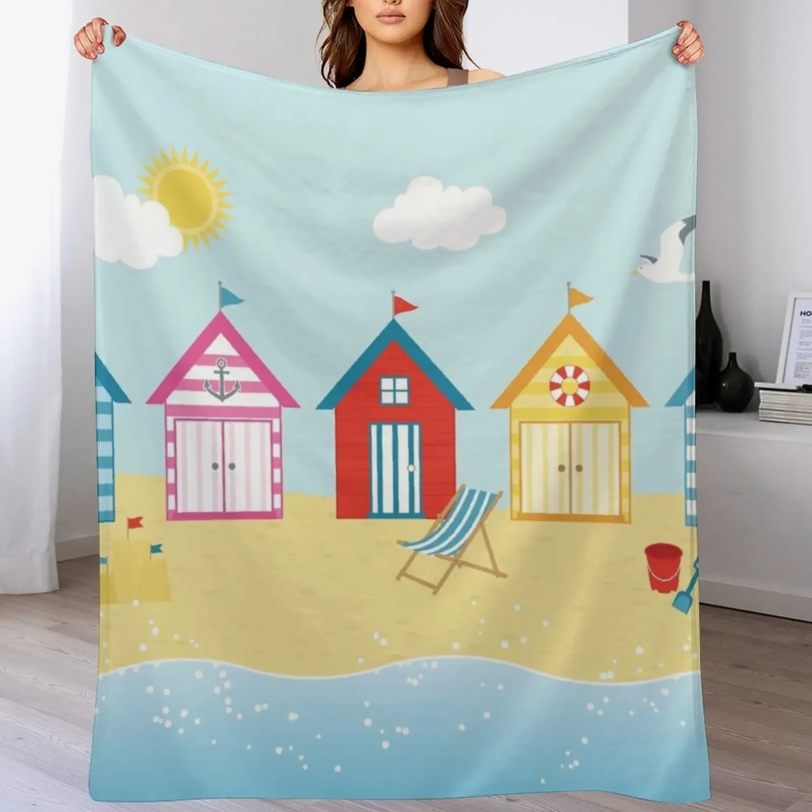 

Huts on the Beach Throw Blanket Easy Care Comfortable Blanket for Couch