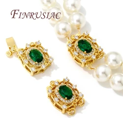 18K Gold Plated Inlaid Green Crystal Clasps For Jewelry Fasteners For Bracelets,Safety Clasps Accessories DIY Necklace Findings