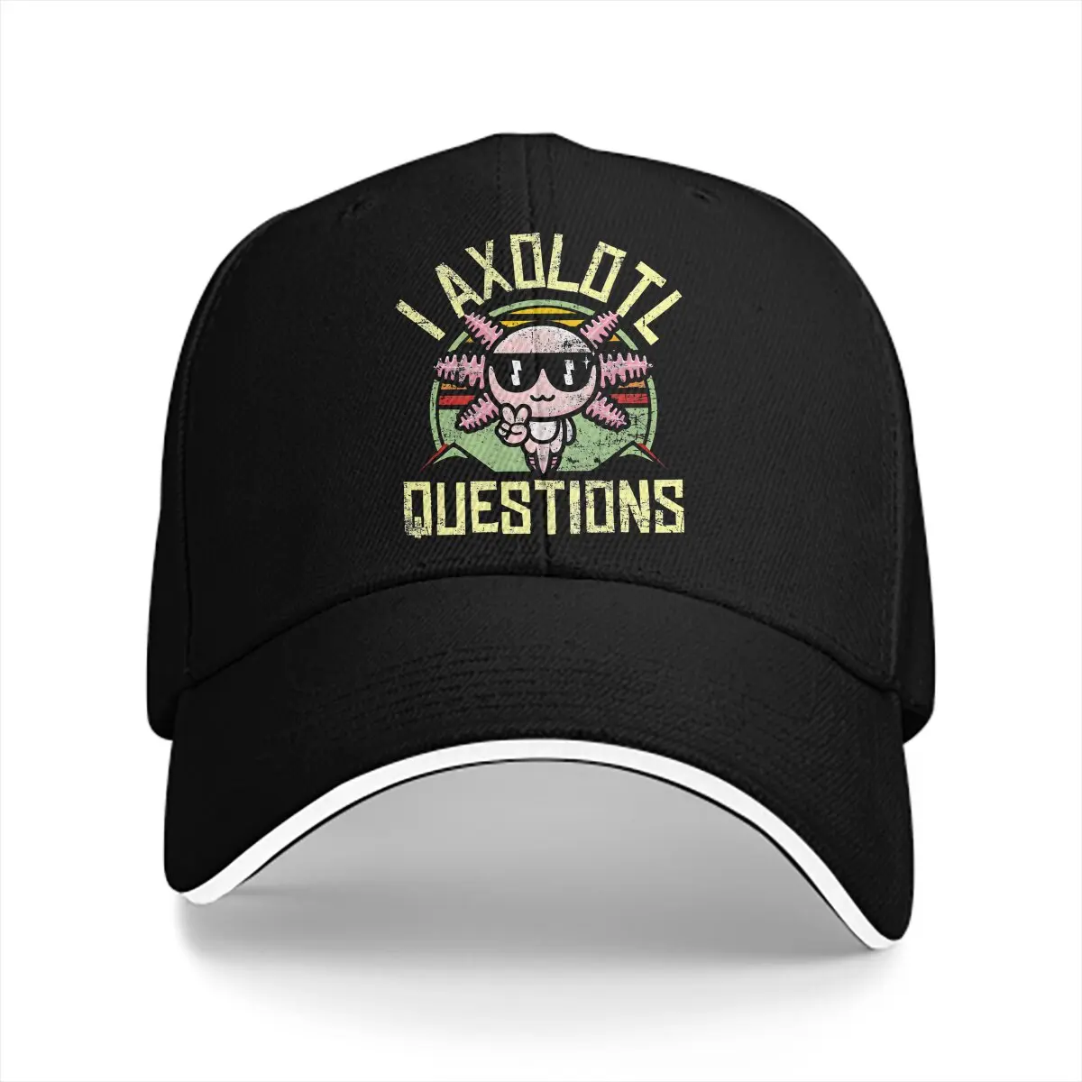 Washed Men's Baseball Cap I Axolotl Questions  Vintage  Axolotl Lovers Trucker Snapback Caps Dad Hat Axolotl Lover Golf Hats