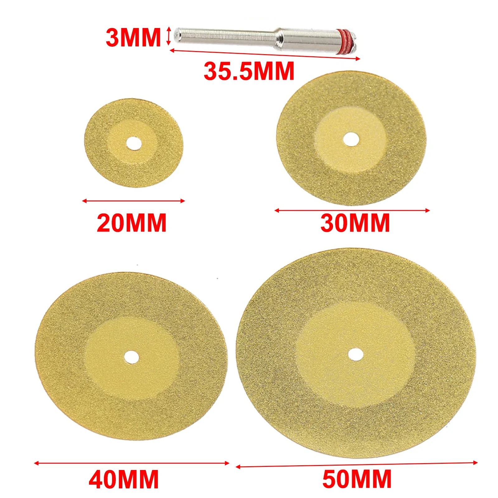 5Pcs Diamond Cutting Disc 3mm Mandrel Set Circular Saw Blade Tin-Coated 20/30/40/50mm Blade For Gemstone Glass Cutting Grinder