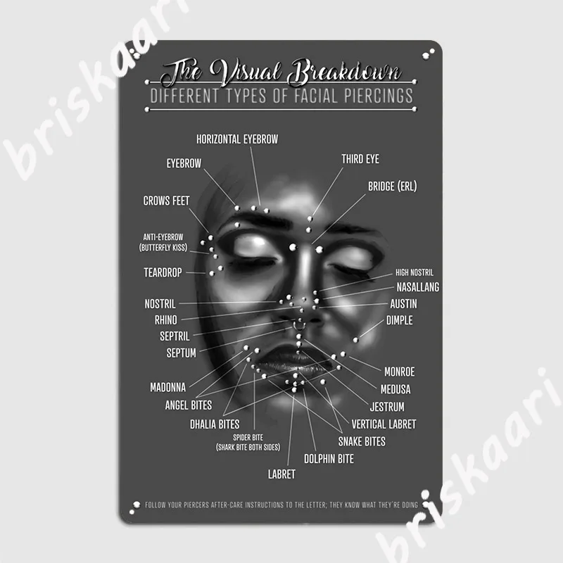 Face Piercing Chart Black And White Metal Sign Club Vintage Wall Decor Cave Pub Tin Sign Poster