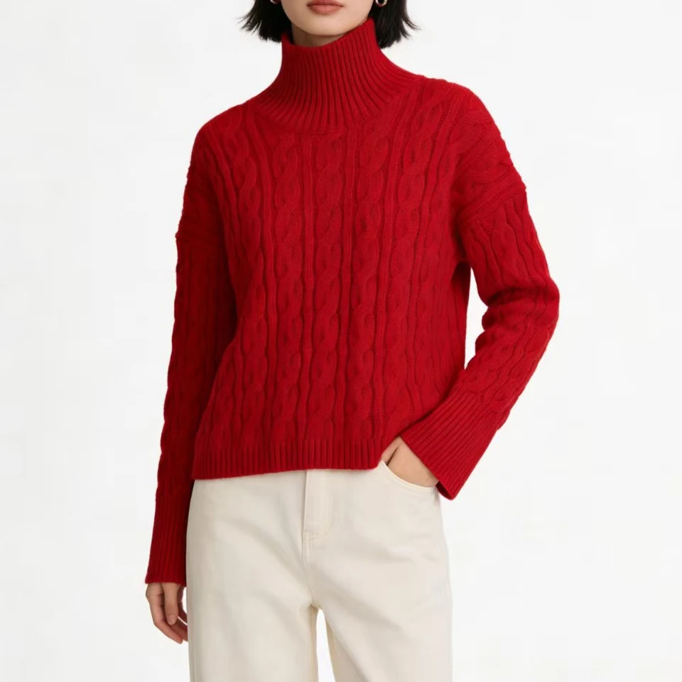 

Женская одежда: красный свитер с высоким воротником, универсальный, с изысканным дизайном, осень-зима 16a-0010