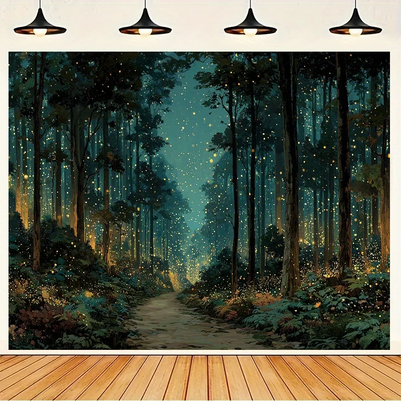 Magic Forest Tapestry Polyester Wall Hanging Firefly Night Decor Living Room home decor aesthetic 180x320cm71x126in