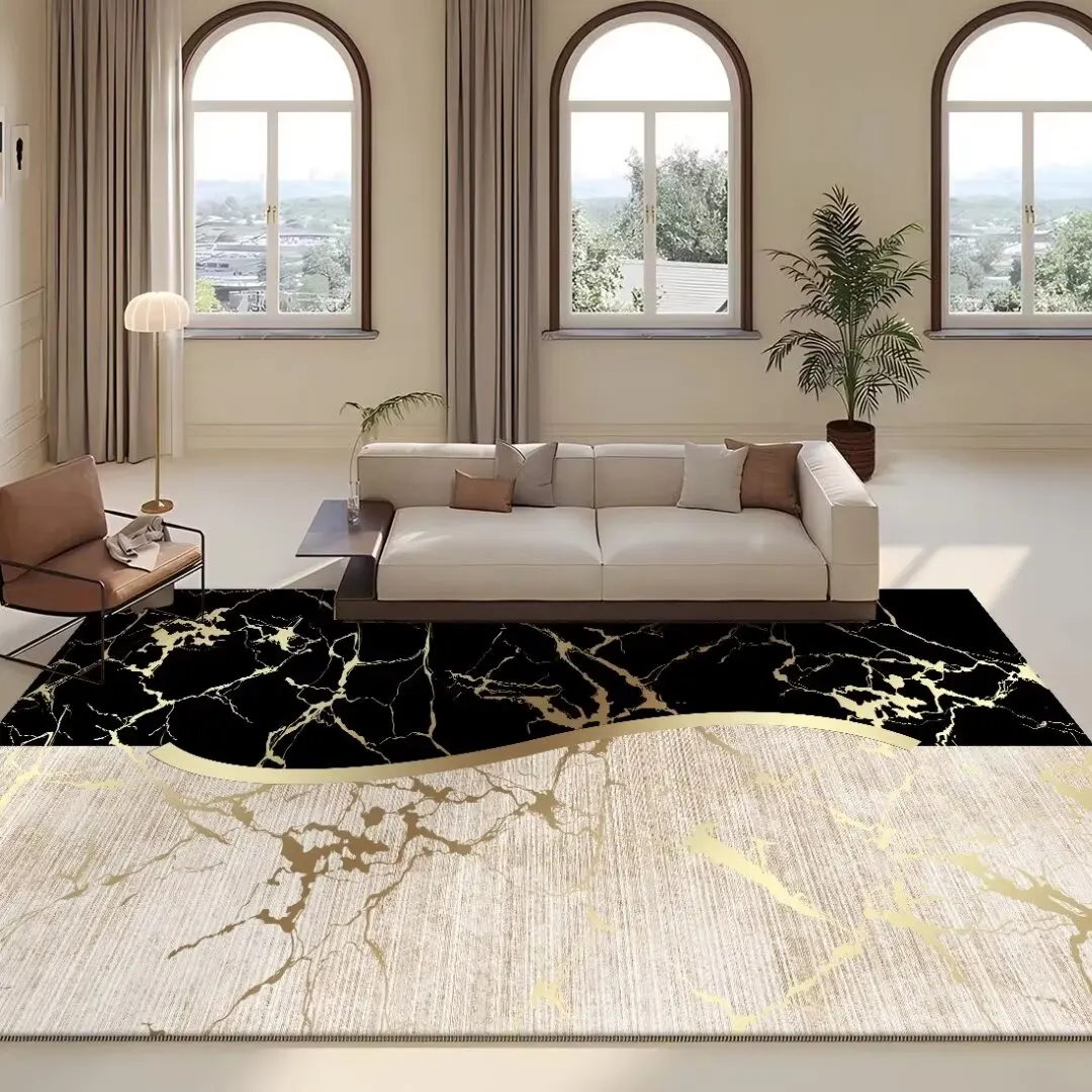 INS Luxury European Style Large Rugs for Living Room Advanced Black Gold Room Decoration Home Mats Non-slip Washable Bedroom Rug