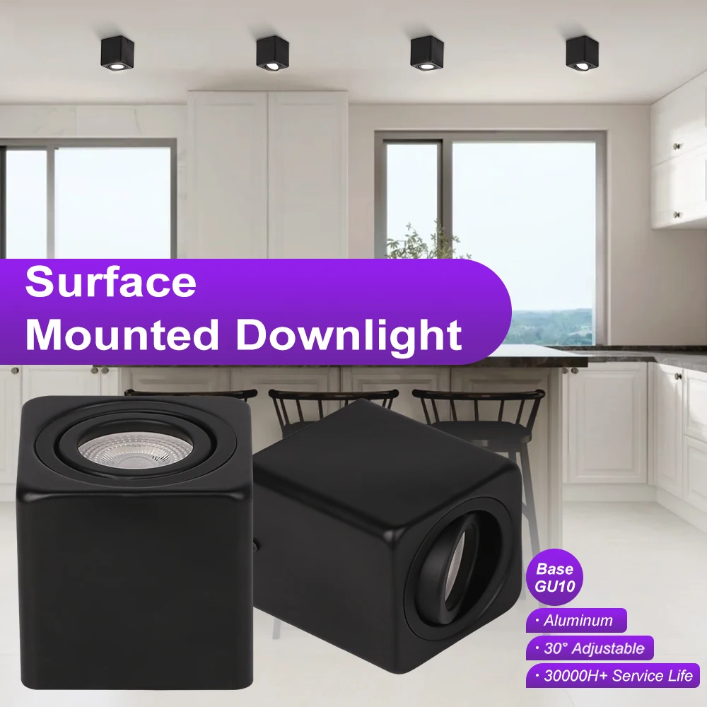 Surface Mounted Ceiling Downlight GU10 Bulb Replaceable Spot Light AC85-265V Adjustable Angle Spotlight Warm/Natural/Cold White
