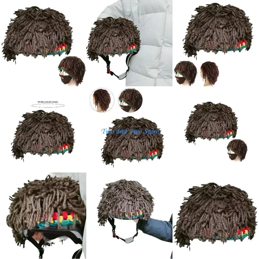 

HX6F Knit Beard Hat Carnival Photography Hat Windproof Helmets Cover for Adult Teen