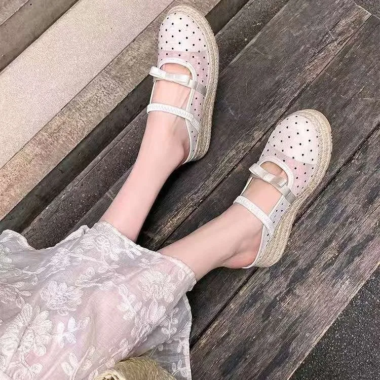 

Women's Thick-Soled Wedge Peep-Toe Slippers 2026 Summer New Mesh Casual Mary Jane Sandals