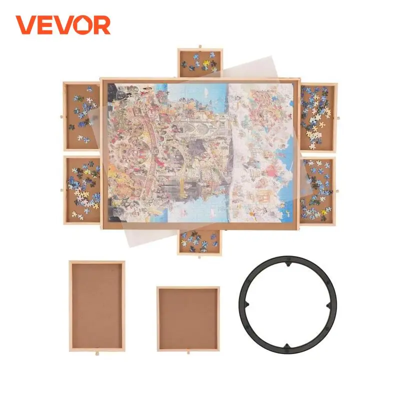 VEVOR 1500 -2000 Piece Rotating Puzzle Board Wooden Jigsaw Puzzle Table with 6 Drawers and Cover for Adults and Kids