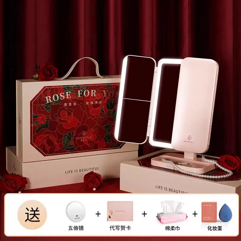 

Makeup mirror with lamp LED desktop dressing mirror gift box