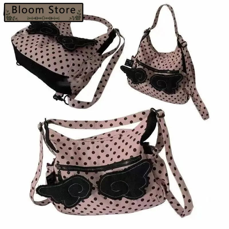 Streetwear Trendy Y2k Aesthetic Dots Wings Women's Handbags Fashion Office Lady Shoulder Underarm Bag All Match Casual Backpacks