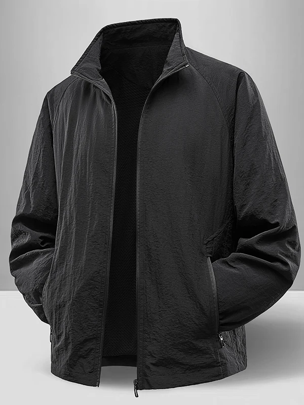 

Мужская ветрозащитная спортивная легкая повседневная куртка с воротником-стойкой для весны и осени, для мужчин среднего возраста, из нейлона, прямого кроя