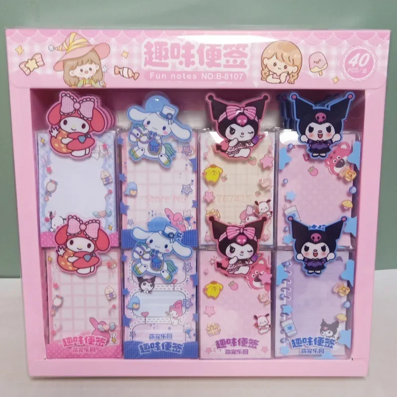 40pcs Sanrio Fun Note Pad Anime Cartoon Kuromi Melody Student Portable Color Page Message Paper Note Stationery Gift Wholesale