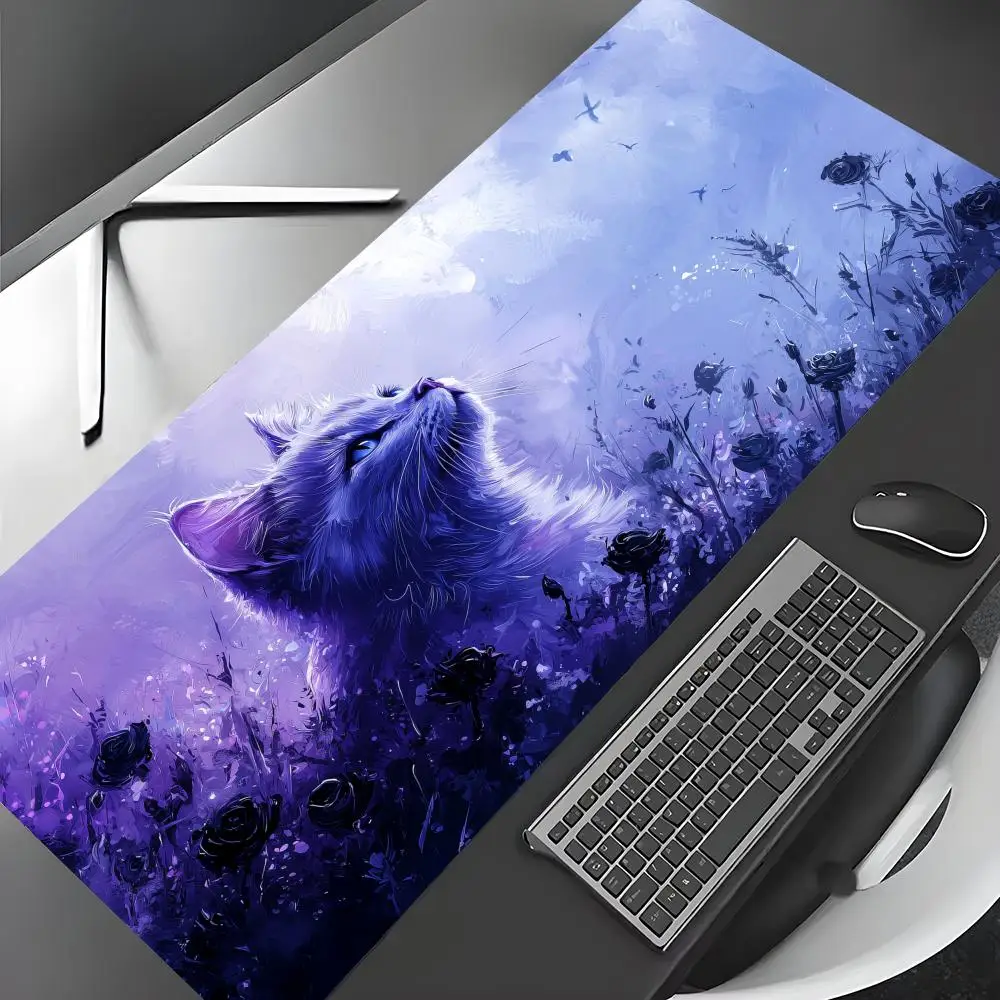 Romantic cat illustration large Mouse Pad Gaming mats Non-Slip Desk Mat mouse carpet with Stitched Edge HD printing Office mat