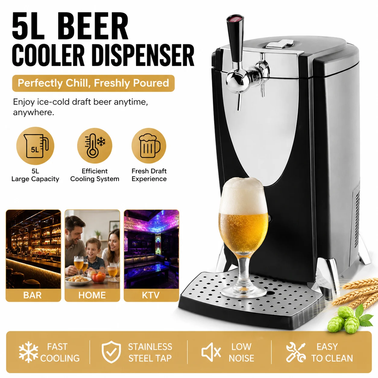 Cooling Beer 5 Liters Integrated Refrigeration Cold Drink Dispenser And Countertop Beer Chiller For Party Restaurant
