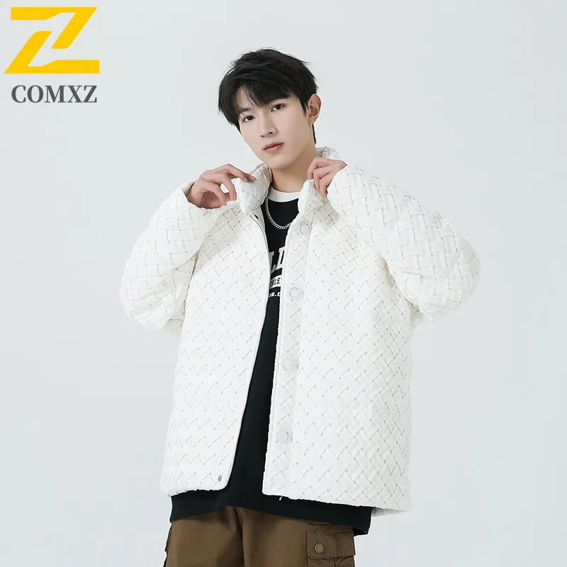 COMXZ Men Puffer Jacket Minimalist Street Ski Classic Light Snow Padding Coat Stand Collar Travel Classic Cotton-Padded Jackets