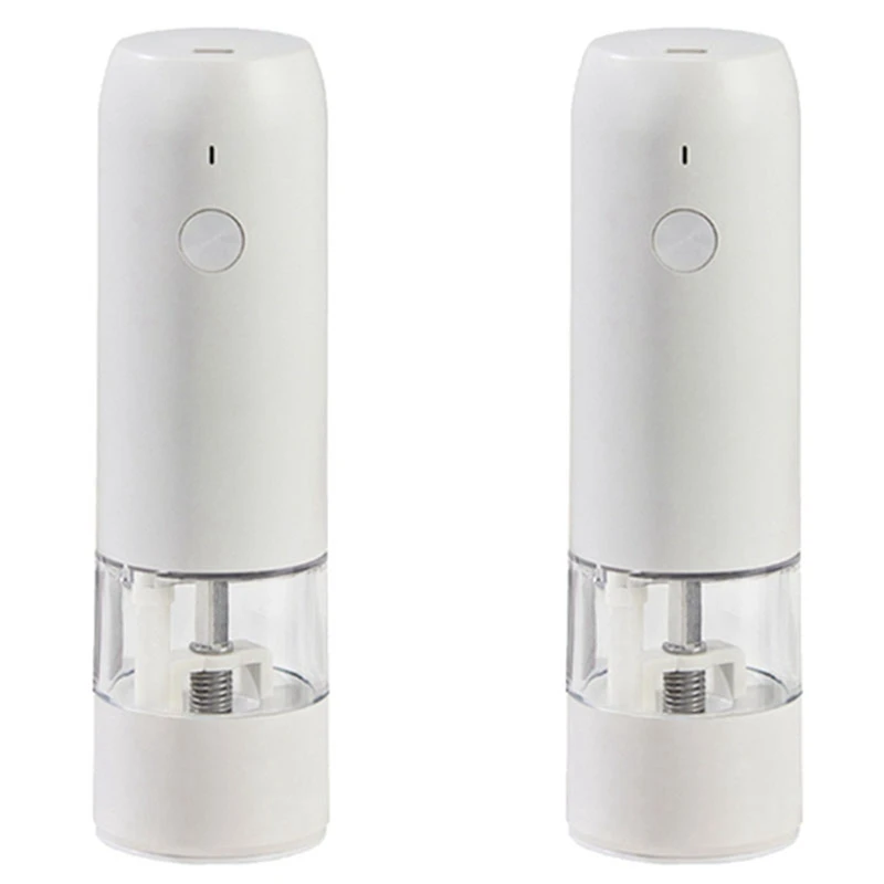 2X Electric Automatic Mill Pepper Salt Grinder USB Charging Spice Salt Pepper Grinder Adjustable Coarseness Mill(White)