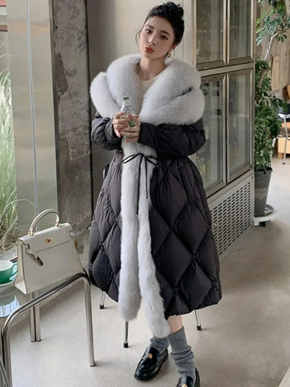 2024 Women Natural Real Fox Fur Collar Thick Coat Female Outwear Puffer Jacket Goose Down Jacket New Winter Warm Long