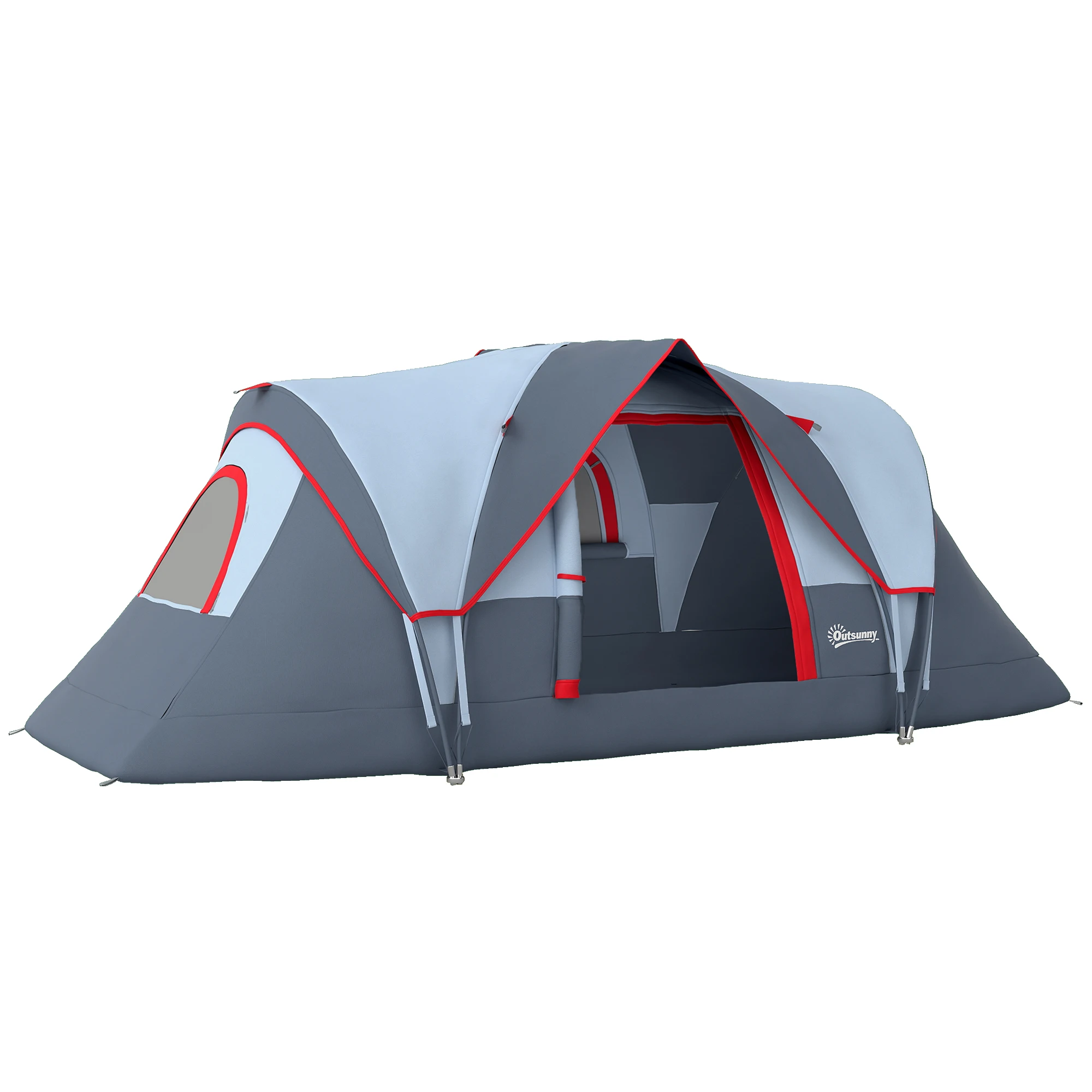 Tente de camping familiale 5-6 pers. - tente tunelle imperméable légère ventilée facile à monter - grande porte + 2 fenêtres - 4,55L x 2,2l x 1,8H m fibre verre polyester oxford gris