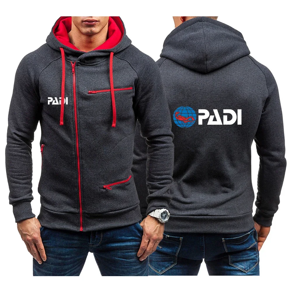 

2024 Scuba Driver Padi Printed Men's New Diagonal Zipper Hoodie Casual Long Sleeve Harajuku Style Sweatshirt Pullover Tops