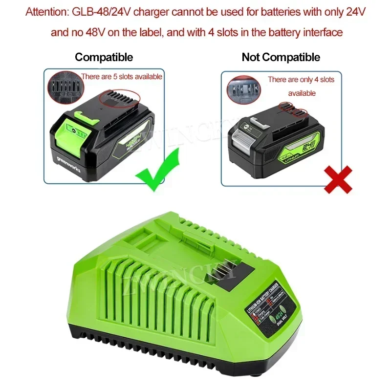 Caricabatteria compatibile per GreenWorks adattatore di alimentazione per batteria al litio 48/24V con doppia porta USB caricabatterie per utensili