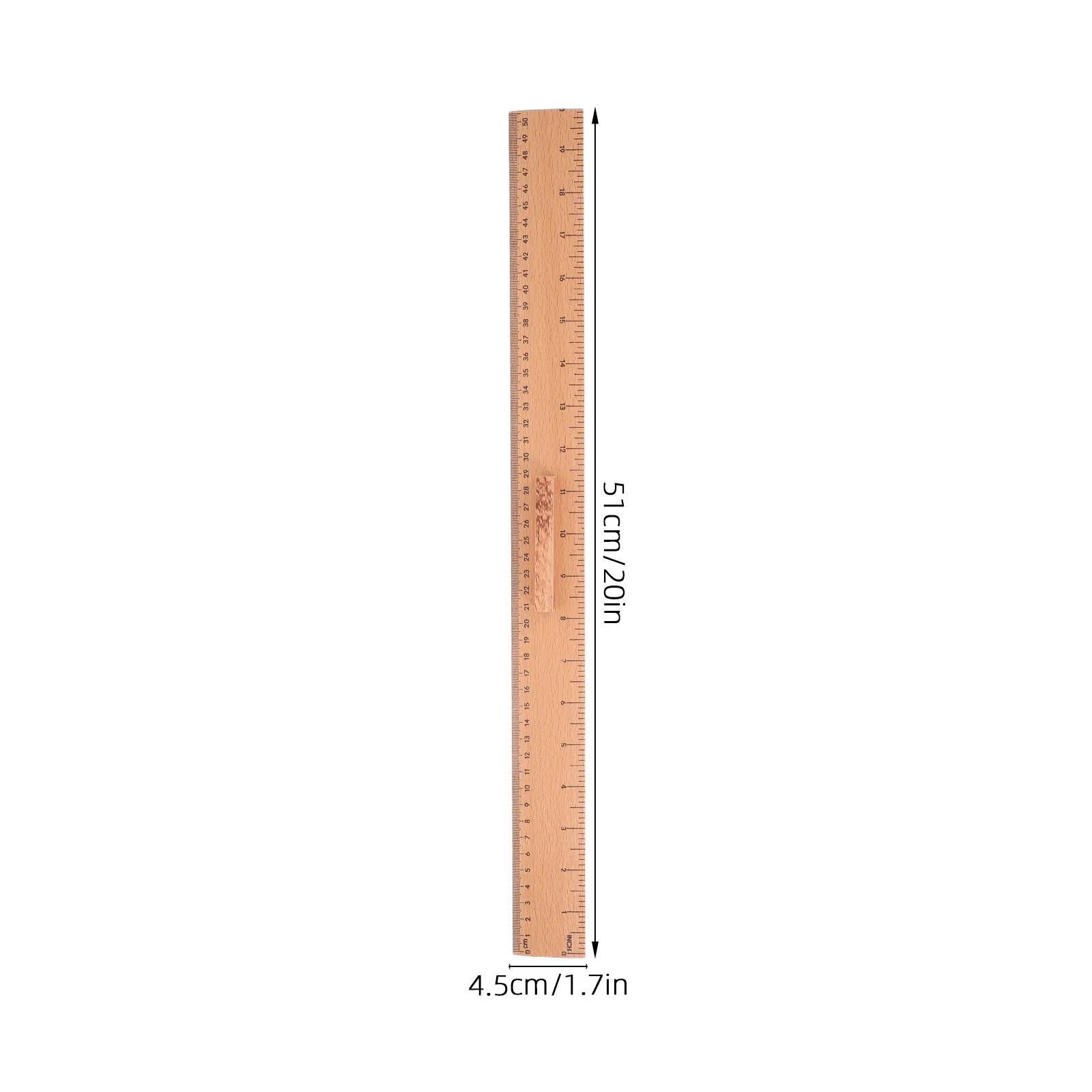 Lightweight Wood Sewing Ruler Single Sided Clear Markings Dual Scale Measuring Tool for Fabric Cutting Quilting Dressmaking