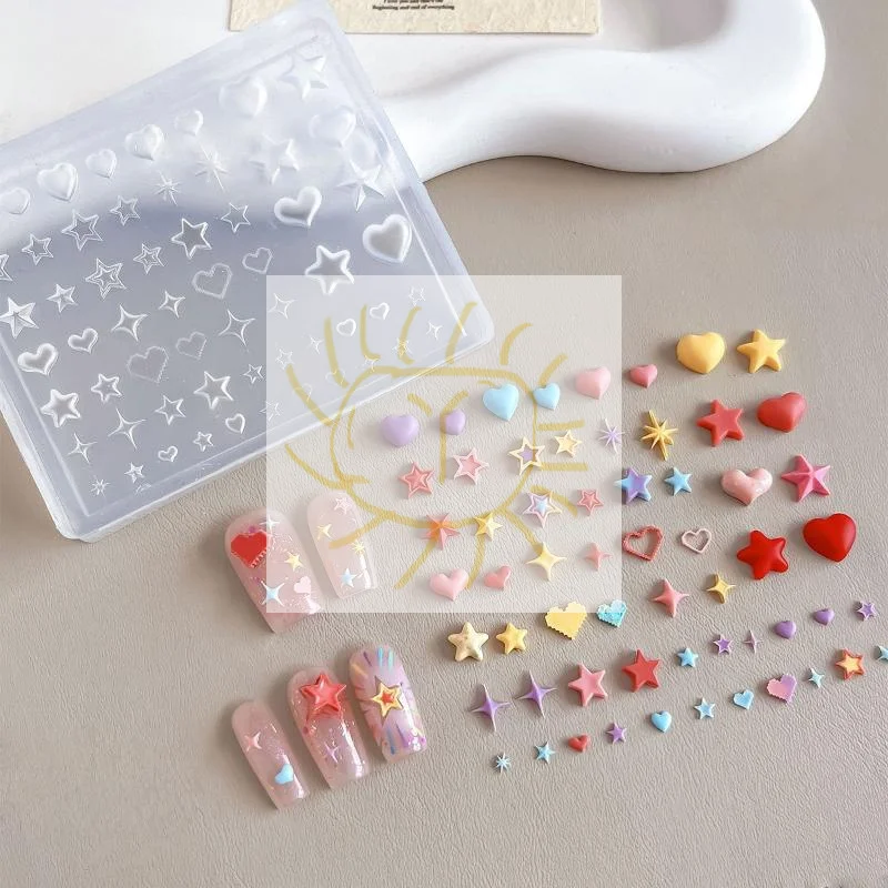1 قطعة الإبداع ثلاثية الأبعاد القلب ستار الخماسي سيليكون قالب الأظافر لتقوم بها بنفسك مسمار الفن الديكور قالب مانيكير شفاف لسحر الأظافر