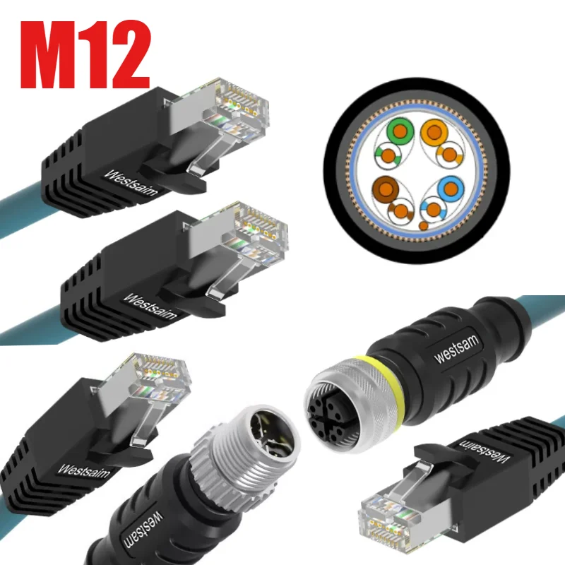 Industrial M12 8Pin X-code Male to RJ45 Ethernet Connector Cable Gigabit Data Transmission Network Wire 8 Pin X-type Coding Line