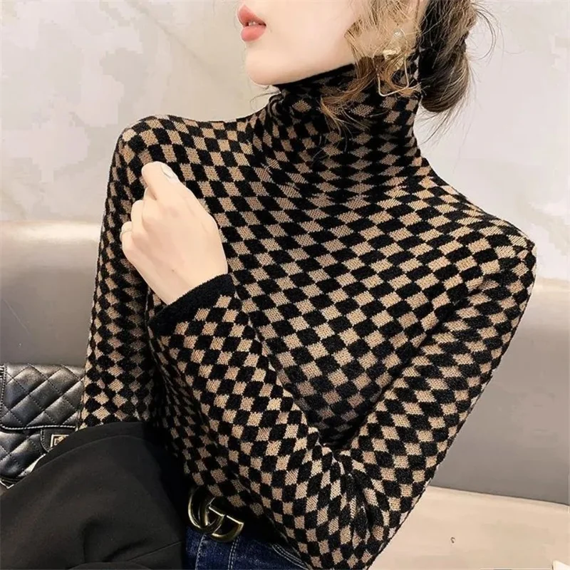 Vintage Letter Print Long Sleeve Turtleneck Soft New T-Shirt For Women Autumn Winter Korean Style Chic Basic Bottoming Tee Shirt