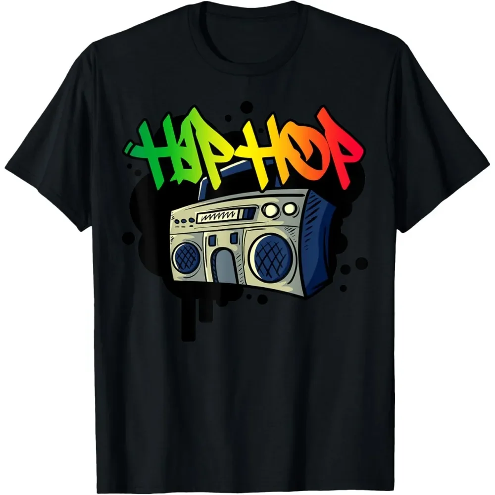 

Hip Hop Boombox Graffiti Graphic Print Men's Cotton T-Shirt Breathable Crewneck T-shirt