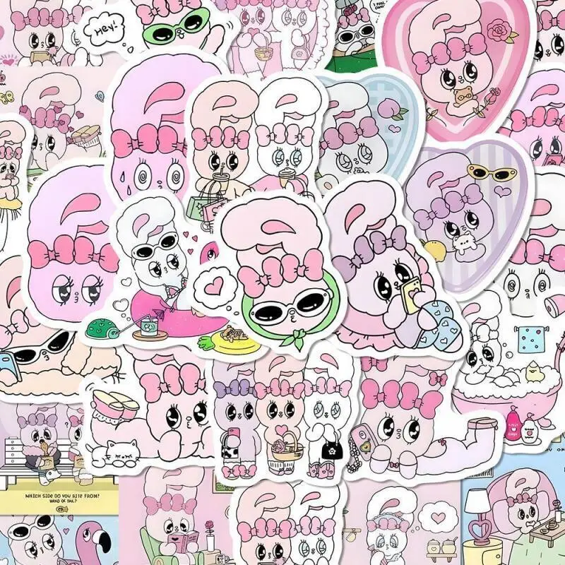 55 قطعة من ملصقات استير الكرتونية اللطيفة على شكل أرنب إبداعي ملصقات قطع مستقلة لكوب الماء وحافظة هاتف لسطح المكتب ألعاب تزيين ذاتية الصنع