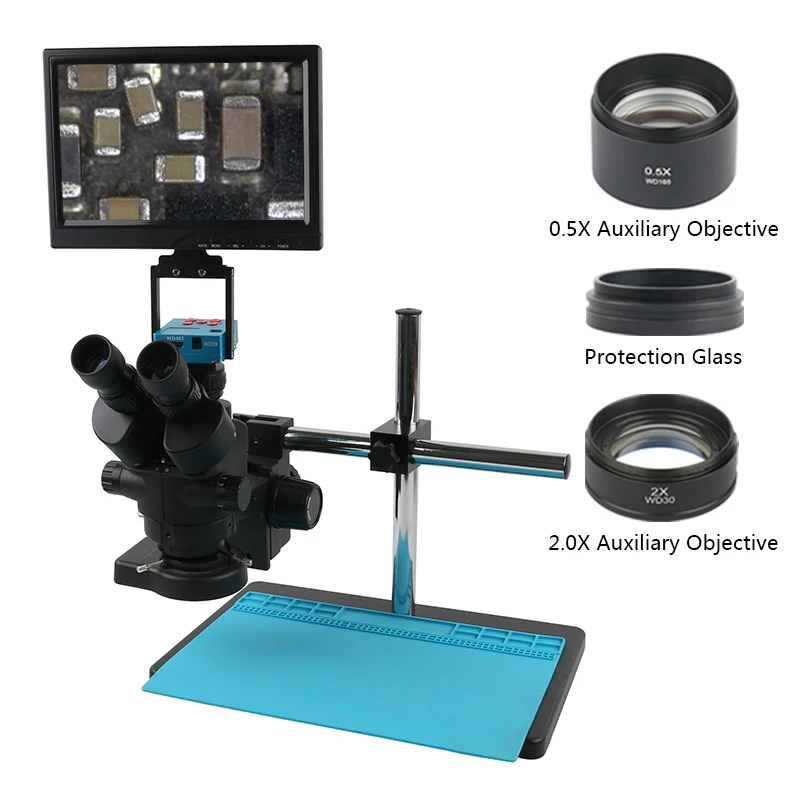 3.5X 7X 45X 90X Simul Focal Trinocular Stereo Microscope 48MP 4K 2K HDMI Didgital Video Industry Solder Camera 10.1 Inch Monitor