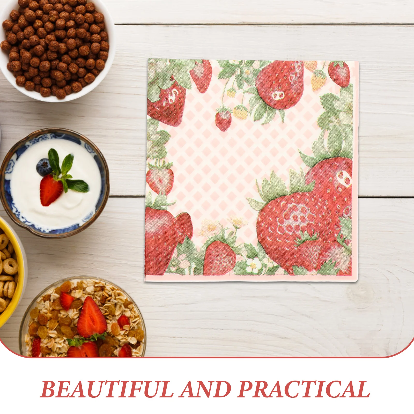 20 Sheets Colorful Napkins Paper Dinner Decorative Tru Fru Strawberries Tissue Printing Party Wood Pulp Supple Festival