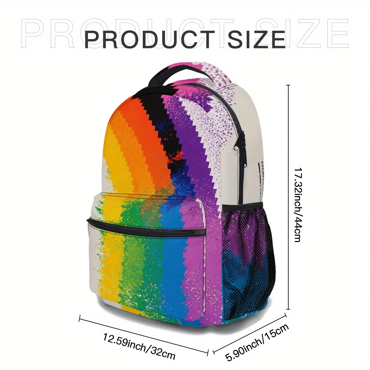 Rainbow Backpack - Lightweight School Travel Backpack with Tablet Pocket, Adjustable Shoulder Straps, Zipper Closure - view 3