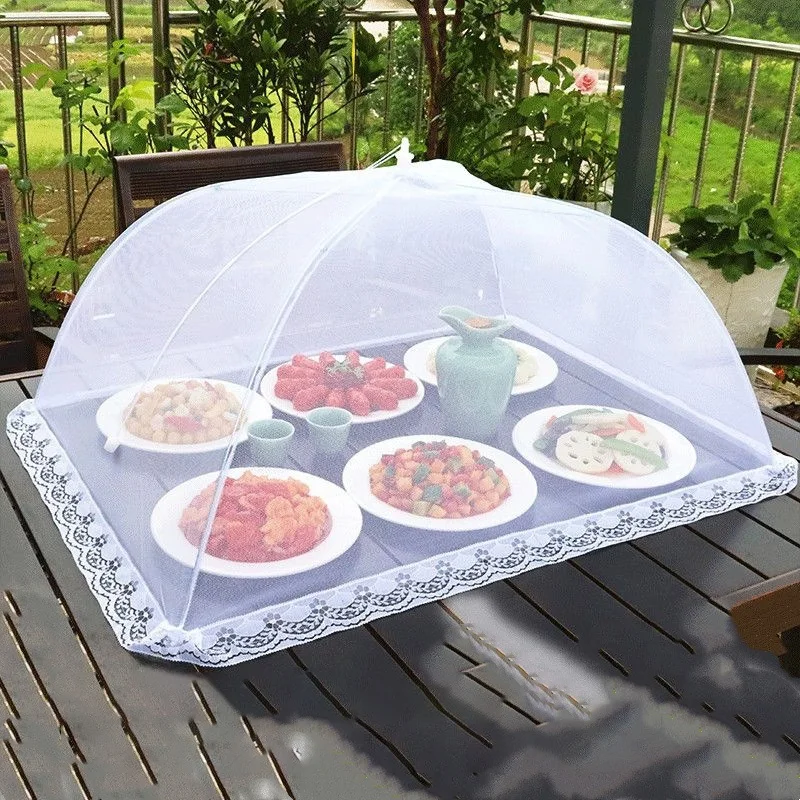 Foldable Food Cover 3 Sizes Anti Fly Mosquito Food Protector Washable White Mesh Cover Household Kitchen Storage Accessaries