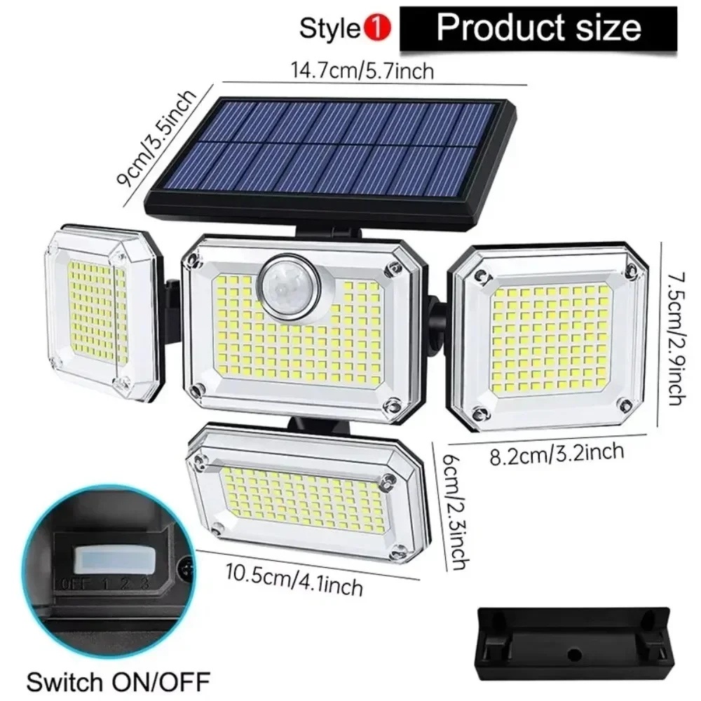 New Solar Light Outdoor 333 LED Integrated Super Bright Motion Sensor Strong Power IP65 Waterproof 3 Working Modes Garden Wall