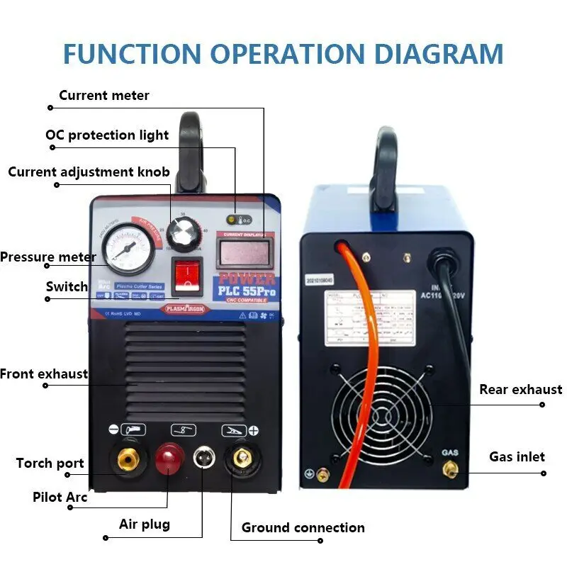 CUT55P IGBT Plasma Cutter Non-Contact Cutting 14mm Metal CNC 55Amp 220V or 110/220V+/-15% Plasma Cutting Machine