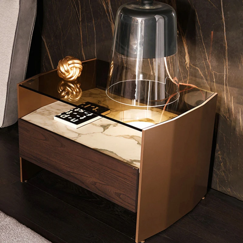 Marble bedside table, luxury, high sense, intelligent creativity, bedroom bedside cabinet, locker with fingerprint lock.