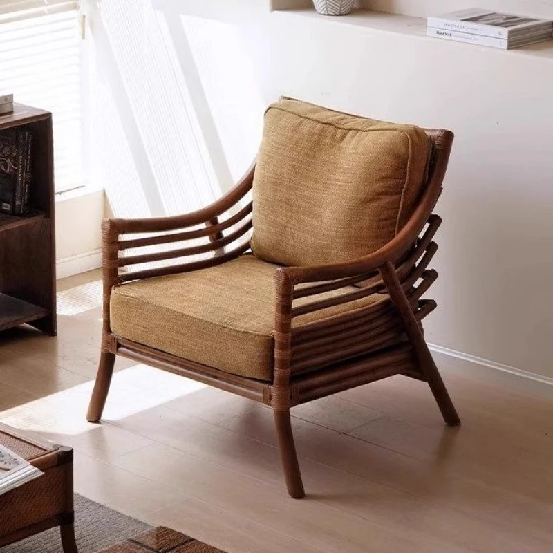 Rattan single sofa chair foot pedal combination retro balcony leisure chair