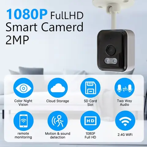 2MP HD Wifi Security Camera Mini Indoor Home Surveillance Camera Night Vision Two Ways Audio Human Detection 2.4G IP CAM