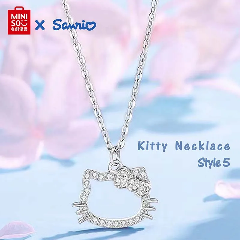 

Kawaii Hello Kitty Sanrio Anime Crystal Pendant Necklaces Ladies Girl Simple White Zircon Elegant Necklace Women Jewelry Gift