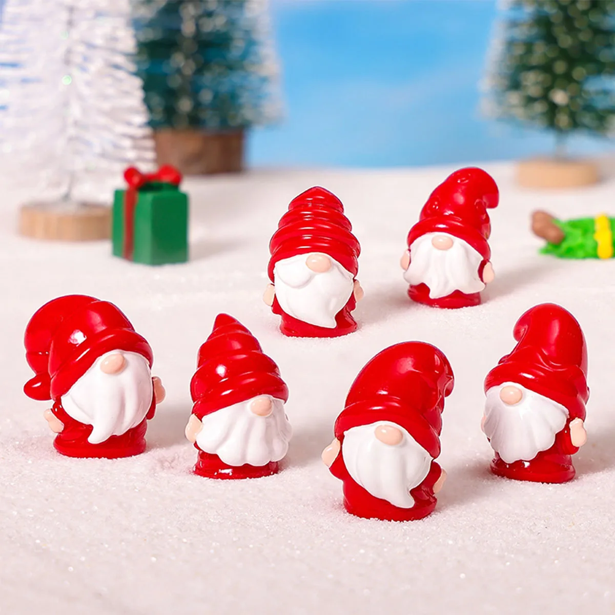 6/12pcs Cute Mini Resin Gnomes Red Christmas Figurines for DIY Fairy Garden Fall Winter Thanksgiving Potted Plant Decor Gift