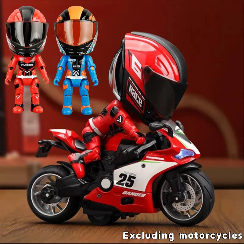 Removable Helmet Racer Figure Movable Limbs Flexible Transform Figurine Motorcycle Rider Doll for Car Dashboard Decorative