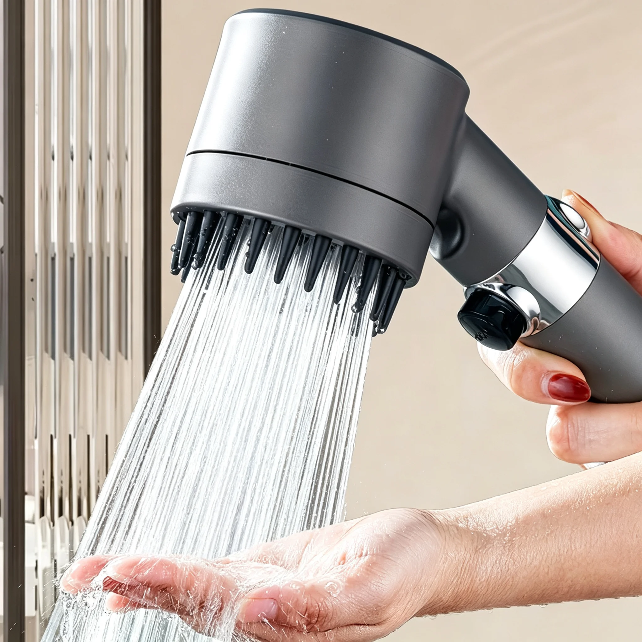 Black & Grey Wall-Mounted High-Pressure Shower Head with  Polished Finish Durable Plastic for Enhanced Water Pressure