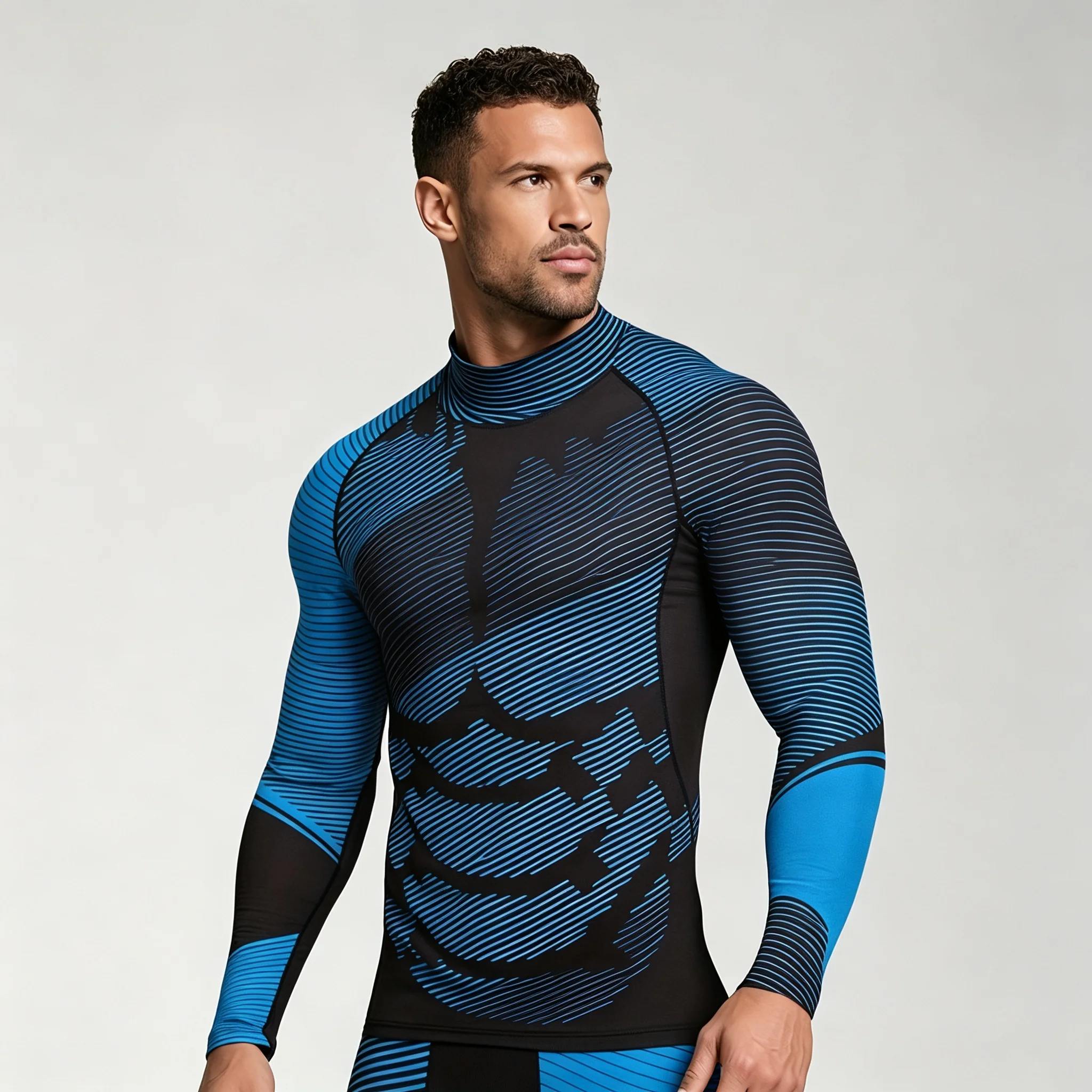 Men Half High Collar Compression Long Sleeve T-shirt Quick Dry Athletic Workout Tops Gym Running Training Sports Shirts