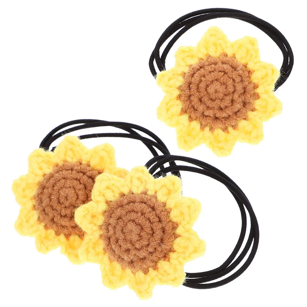 

3Pcs Handmade Sunflower Hair Ties Cotton Flower Hair Accessories for Women Soft Elastic Ponytail Holders Ideal for Bun Scrunchie